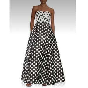 Adrianna Papell sz 12 black white polka dot halter strapless gown dress new